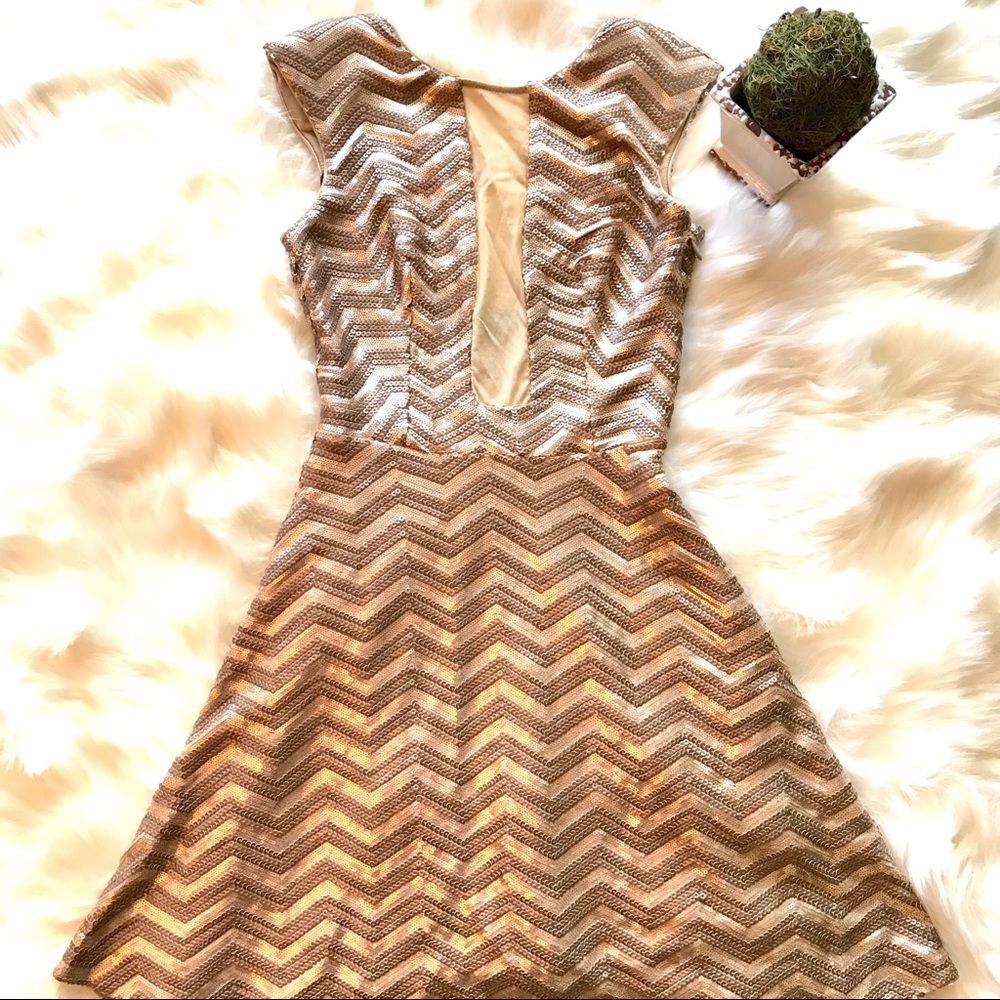 Bebe Sequin Gold Party Dress XS